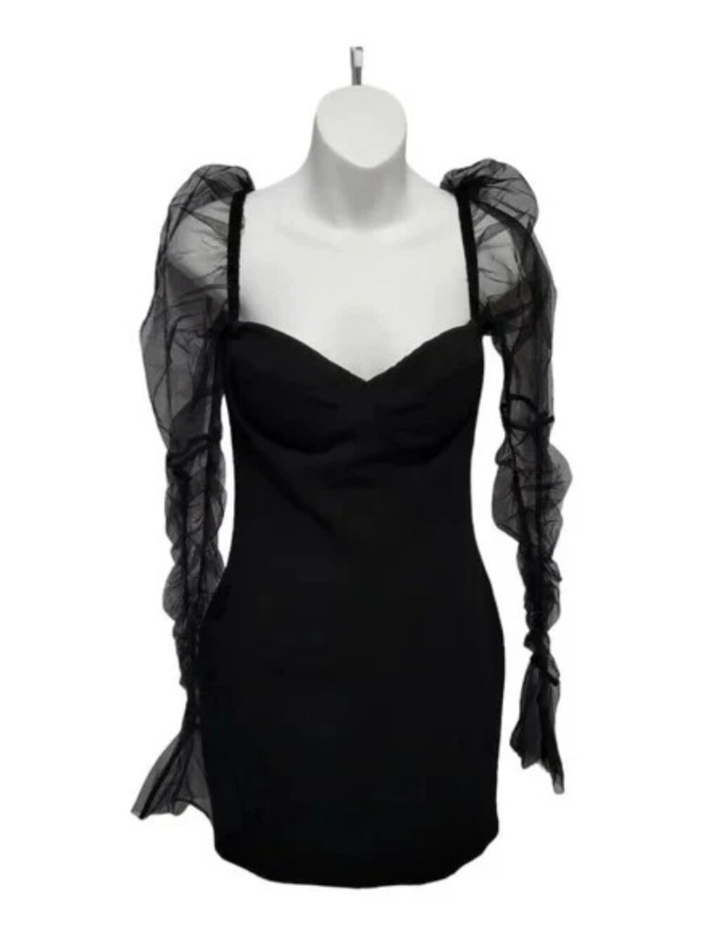 FINAL MARKDOWN See Through Mesh Sheer Puff Club Dress Bodycon Clubwear Small